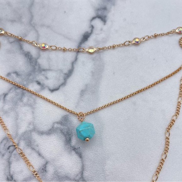 New Jolli Molli Layered Necklace Faux Turquoise Gold Tone - Picture 4 of 6